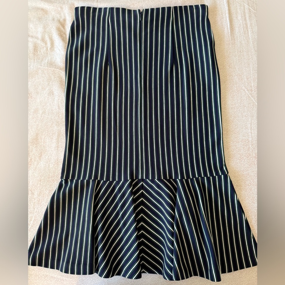 Ann Taylor Navy and White Striped Midi Skirt